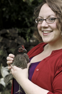 Anni Becker and a hen