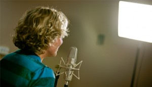 Diane Moore at a Photo Shoot with a Mic