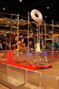 FIRST Robotics team members control Wallace, the group's robot, at the Washington state competition on March 18.