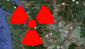 Radiation Symbol over Washington State Map